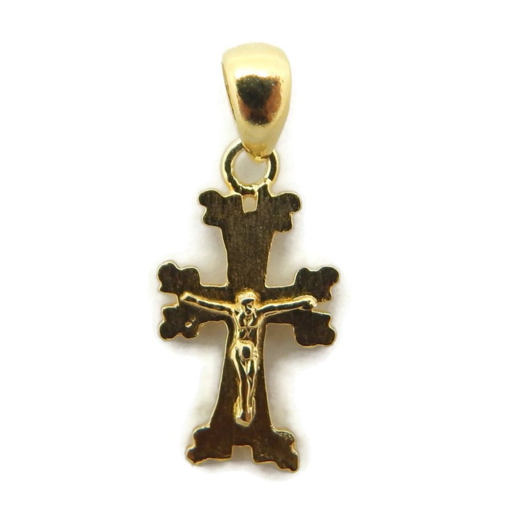Cross Fourchee With Jesus Christ Pendant 14k Gold